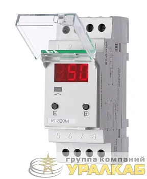 Регулятор температуры RT-820M от -30 до +140 град.C; 16А 24-264В DC/30-264В AC 1Z IP20 микропроцессорный; многофункц.; цифровая индикация; выносной датчик с термоус. проводом; монтаж на DIN-рейке 35мм F&F EA07.001.007