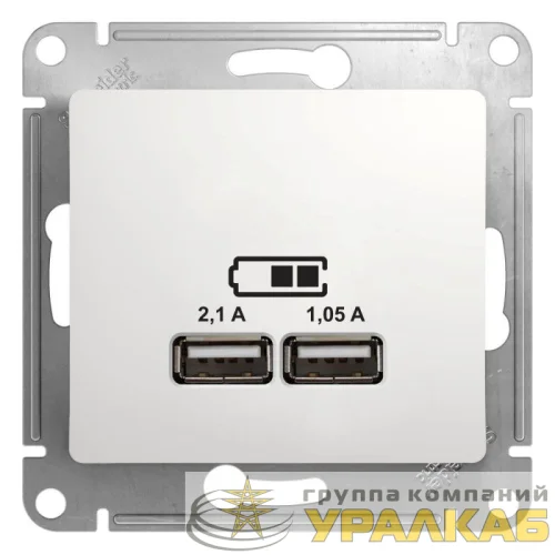 Розетка USB 2-м СП Glossa тип A+A 5В/2.1А 2х5В/1.05А механизм бел. SE GSL000133 детальная картинка