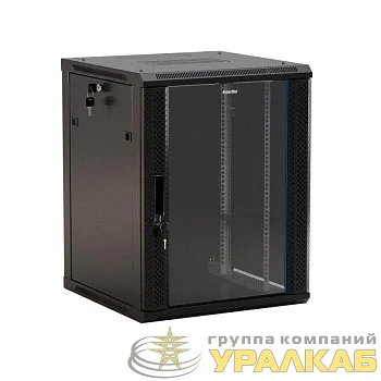 Шкаф настенный TWB-1566-GP-RAL9004 19дюйм 15U 775х600х600мм стеклян. дверь черн. (RAL 9004) (разобранный) Hyperline 392640