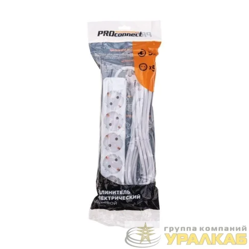 Удлинитель 5х5м с заземл. 3х0.75 бел. PROCONNECT 