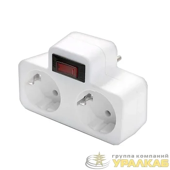 Разветвитель 2-м плоский с выключателем с заземл. 16А 3500Вт 250В бел. DОМТОК 