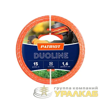 Леска Duoline D1.6мм L15м (скрученный квадрат; двухцветная; жила) на пластиковой обойме блистерн. тип красн. PATRIOT 805401141