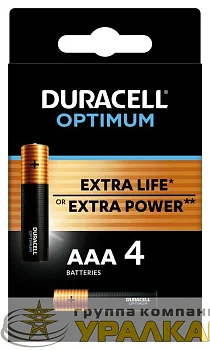 Элемент питания алкалиновый ААА 1.5В LR03-4BL Optimum 5014062 (блист.4шт) Duracell Б0056021