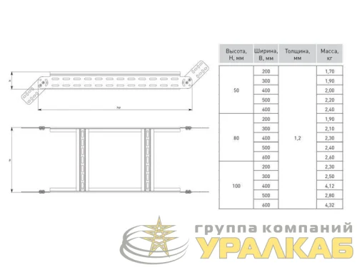 Угол для лотка вертикальный шарнирный 50x300мм HDZ EKF 