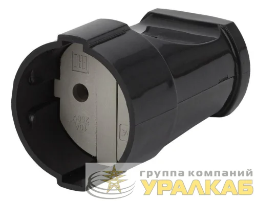 Розетка кабельная без заземл. прямая 10А черн. Rx1-B ЭРА 