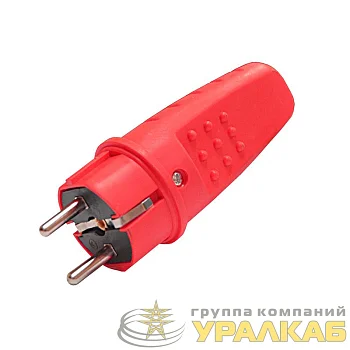Вилка электрическая прямая 1ф 16А 250В IP44 с заземл. каучук красн. (еврослот) UNIVersal 3079