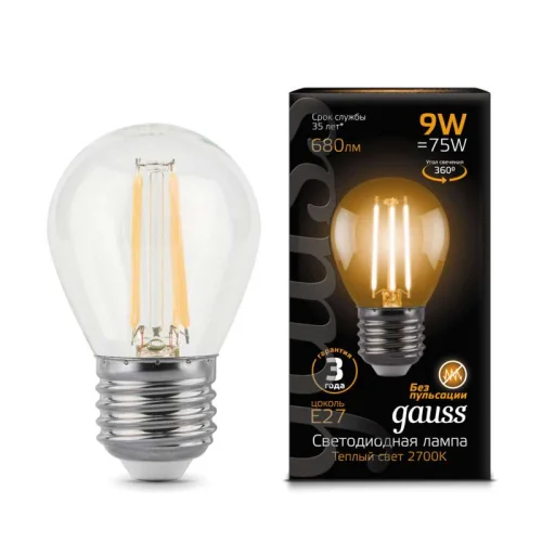 Лампа светодиодная филаментная Black Filament 9Вт шар 2700К E27 Gauss 105802109 детальная картинка