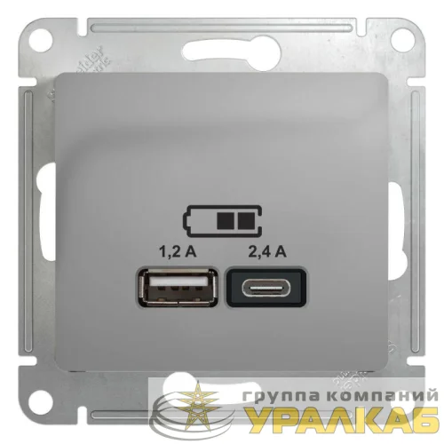 Розетка USB Glossa тип A+C 5В/2.4А 2х5В/1.2А механизм алюм. SE GSL000339 детальная картинка