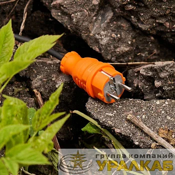 Вилка прямая влагозащищенная с заземл. 16А IP44 каучук оранж. Rexant 