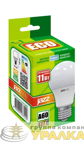 Лампа светодиодная PLED-ECO 11Вт A60 грушевидная 5000К холод. бел. E27 840лм 230В JazzWay 1033222 детальная картинка