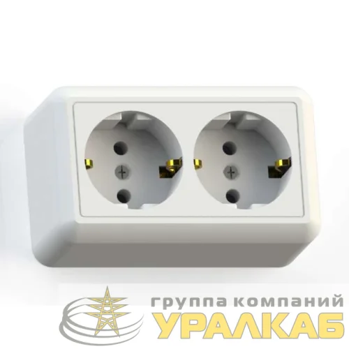 Розетка 2-м ОП Оптима РА16-374 16А IP20 с заземл. с монтаж. пластиной бел. Кунцево 8010 детальная картинка