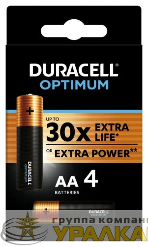 Элемент питания алкалиновый АА 1.5В LR6-4BL Optimum 5014061 (блист.4шт) Duracell Б0056020 детальная картинка