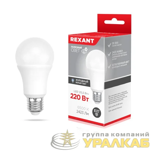 Лампа светодиодная 25.5Вт A60 грушевидная 6500К холод. бел. E27 2423лм Rexant 604-202 детальная картинка