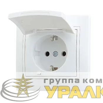 Розетка 1-м СП Mira 16А IP20 с заземл. с защ. крышкой с бел. вставкой керамика бел. LEZARD 701-0202-123