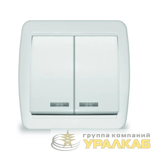 Выключатель 2-кл. ОП Клио с подсветкой 10А IP44 бел. UNIVersal 