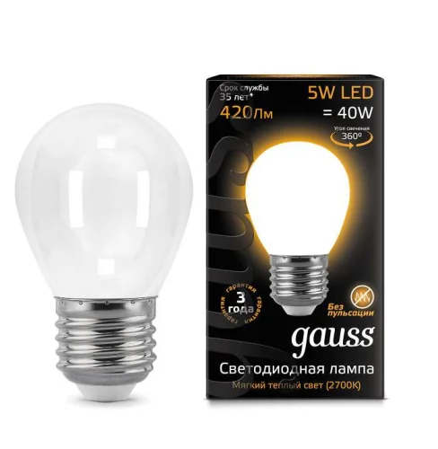 Лампа светодиодная филаментная Black Filament 5Вт шар 2700К E27 опал Gauss 105202105 детальная картинка
