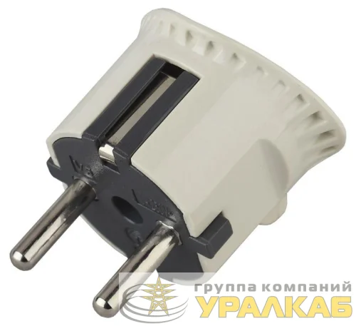 Вилка плоская V5 16А с заземл. прямой ввод (10/200/7000) бел. ЭРА 