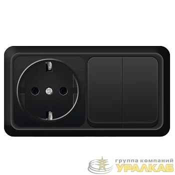 Блок ОП Олимп 2-кл. выкл. 10А + роз. с заземл. 16А 220В горизонт. черн. Universal 