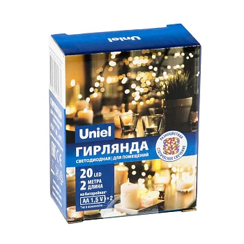 Гирлянда LED на батарейках ULD-S0200-020/SСB/2AA MULTI IP20 DEW 2AA (не в/к) "Роса" 2м 20 диодов разноцвет. провод медн. Uniel 