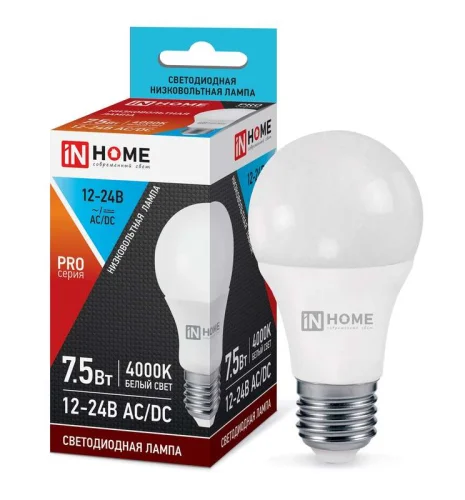 Лампа светодиодная LED-MO-PRO 7.5Вт 12-24В 4000К нейтр. бел. E27 600лм низковольтная IN HOME 4690612031545 детальная картинка Лампа светодиодная LED-MO-PRO 7.5Вт 12-24В 4000К нейтр. бел. E27 600лм низковольтная IN HOME 4690612031545 детальная картинка