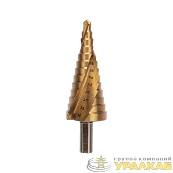 Сверло ступенчатое 6-8-10-12-14-16-18-20-22-24-26-28-30мм Р6М5 ТИТАН трехгр. хвостовик Kranz 