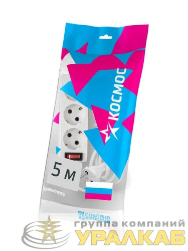 Удлинитель 3х5м с заземл. 10А IP20 ПВС 3х0.75 с выкл. КОСМОС YKsm5m-3g-Z-V(10A)P детальная картинка