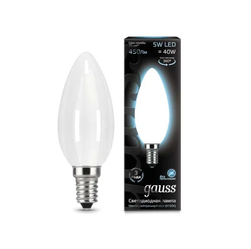 Лампа светодиодная филаментная Black Filament 5Вт свеча 4100К E14 опал Gauss 103201205 детальная картинка