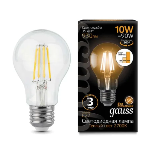 Лампа светодиодная Black Filament A60 10Вт 2700К E27 step dimmable Gauss 102802110-S детальная картинка