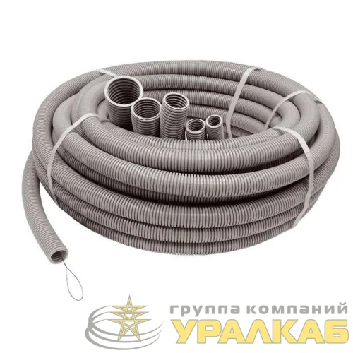 Труба гофрированная ПВХ легкая d20мм с протяжкой сер. (уп.20м) Ruvinil 