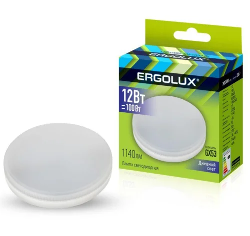 Лампа светодиодная LED-GX53-12W-GX53-6K 12Вт GX53 6500К 180-280В Ergolux 14238 детальная картинка