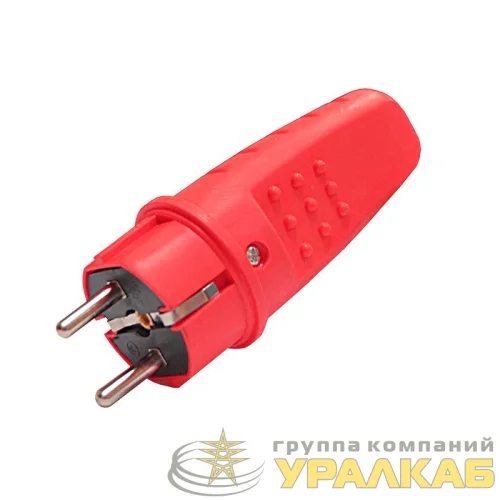 Вилка электрическая прямая 1ф 16А 250В IP44 с заземл. каучук красн. (еврослот) UNIVersal 3079 детальная картинка