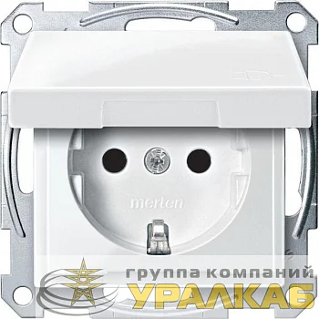 Розетка СП Merten IP44 с заземл. защ. шторки с крышкой механизм полярн. бел. SchE 