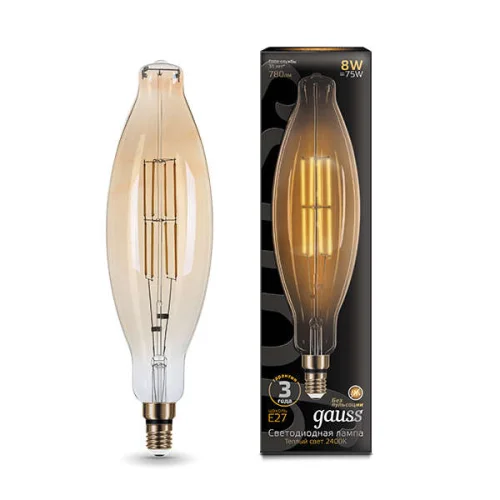 Лампа светодиодная Black Vintage Filament BT120 8Вт 2400К E27 780лм 120х420мм Golden Gauss 155802008 детальная картинка Лампа светодиодная Black Vintage Filament BT120 8Вт 2400К E27 780лм 120х420мм Golden Gauss 155802008 детальная картинка