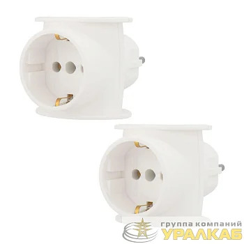 Разветвитель 3-м (1-м - с заземл.) 16А IP20 универс. бел. (уп.2шт) Rexant 