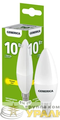 Лампа светодиодная C35 10Вт свеча 3000К E14 230В GENERICA LL-C35-10-230-30-E14-G детальная картинка