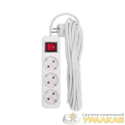 Удлинитель 3х5м с заземл. STANDARD 3х1кв.мм с выкл. бел. Rexant 