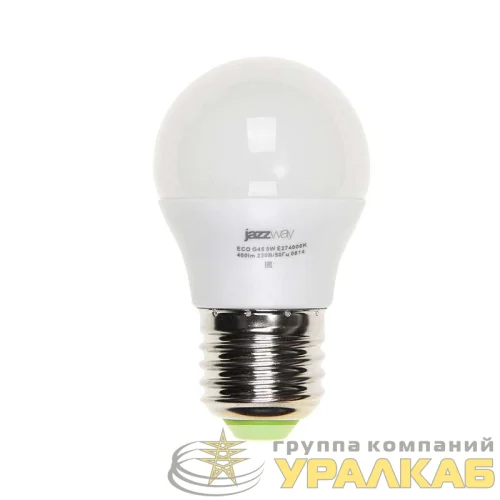 Лампа светодиодная PLED-ECO-G45 5Вт шар 4000К нейтр. бел. E27 400лм 220-240В JazzWay 1036988A детальная картинка
