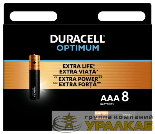 Элемент питания алкалиновый ААА 1.5В LR03-8BL Optimum 5014070 (блист.8шт) Duracell Б0056025 детальная картинка