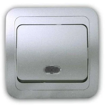 Выключатель 1-кл. 1п СП Mimoza 10А IP20 с подсветкой серебр./серебр. Makel 