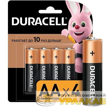 Элемент питания алкалиновый AA/LR6/MN 1500 Basic BP-4 (блист.4шт) Duracell Б0014045/Б0026815