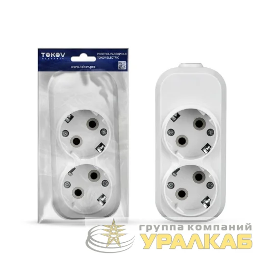 Колодка удлинителя 2-м 16А с заземл. АБС-пластик бел. TOKOV ELECTRIC TKE-C01-KU2-Z детальная картинка