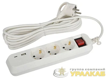 Удлинитель 3х5м с заземл. 10А 1xUSBA+1xUSBC с выкл. UB-3es-5m-USB Эра Б0052899