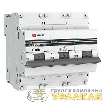 Выключатель автоматический модульный 3п C 100А 10кА ВА 47-100 PROxima EKF mcb47100-3-100C-pro