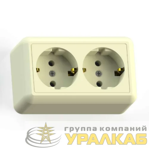 Розетка 2-м ОП Оптима РА16-374 16А IP20 с заземл. с монтаж. пластиной сл. кость Кунцево 8038 детальная картинка