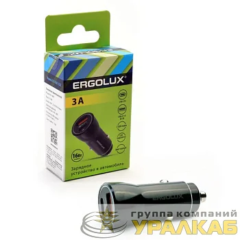 Адаптер автомобильный ELX-CA01-C02 1USB+1Type C 12В 5В/3А LED коробка черн. ERGOLUX 15106