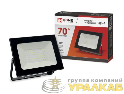 Прожектор светодиодный СДО-7 70Вт 6500К IP65 6300лм 230В черн. IN HOME 4690612034645 детальная картинка