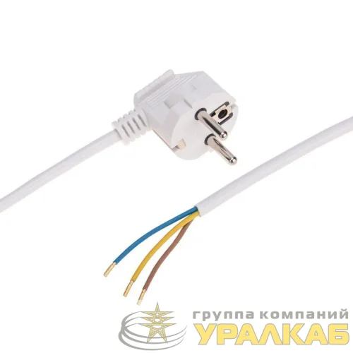 Шнур электрический с угловой вилкой 10А 2300Вт ПВС 3х0.75кв.мм 1.5м бел. Rexant 11-1312 детальная картинка