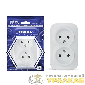 Розетка 2-м ОП Frea 16А IP20 250В без заземл. АБС-пластик бел. TOKOV ELECTRIC TKE-FR-R2-C01