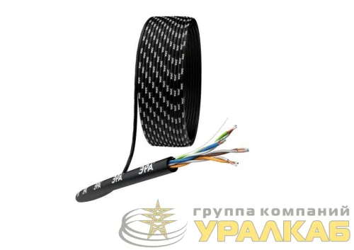 Кабель витая пара U/UTP кат.5E 4х2х24AWG solid CCA PE Outdoor Simple черн. (м) Эра Б0044436 детальная картинка