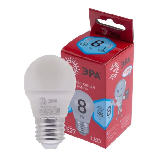 Лампа светодиодная P45-8W-840-E27 R 8Вт P45 шар 4000К нейтр. бел. E27 Эра Б0049645 детальная картинка